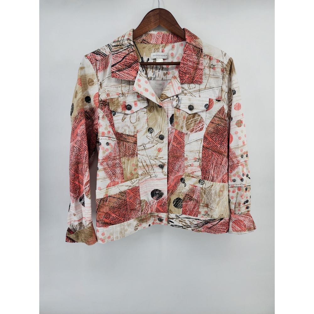 Christopher & Banks Womens Large Abstract Patchwork Print Button Front Jacket L